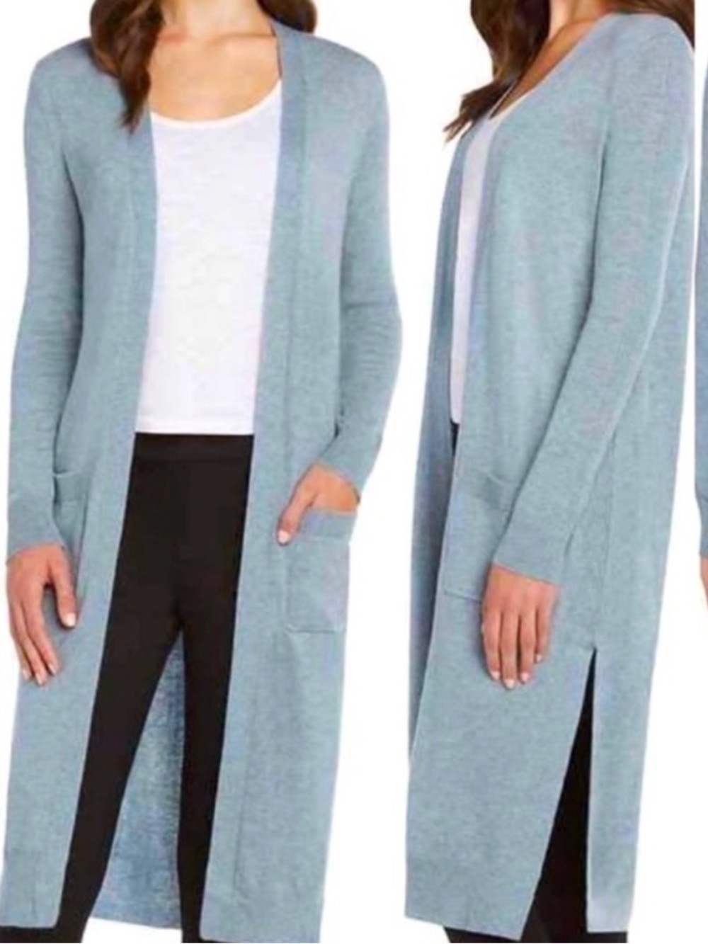 Matty M Women's Light Blue Long Open-Front Cardigan Sweater SIZE SMALL